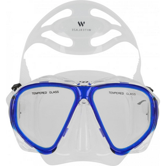 Wittease Taucherbrille Er mit transparentem Silikonrahmen und blauen Akzenten, ausgestattet mit gehärtetem Glas für klare Sicht unter Wasser. Die Schnalle sorgt für eine einfache Anpassung des Tragekomforts.
