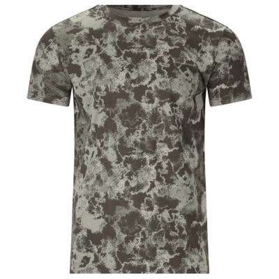 Das Endurance Genem T-Shirt M in einem camouflagedesign aus verschiedenen Grüntönen, gefertigt aus einem atmungsaktiven Material, das für aktiven Gebrauch geeignet ist.