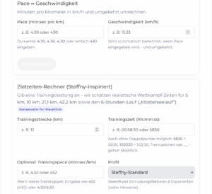 Pacerechner für Berechnung von Wettkampfzeiten - Tempo
