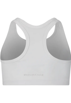 Der Myaly Bra Girls in Weiß, Größe 128 - 140 | 152 - 164, hergestellt von ENDURANCE, bietet ein glattes Design mit einem sportlichen Schnitt und Trägern für optimalen Halt.
