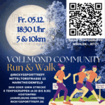 Ein Plakat für eine Laufveranstaltung am 05.12. um 18:30 Uhr in Marktheidenfeld. Es zeigt die Details zu 5km und 10km Strecken, Zeitgruppen und QR-Code zur Anmeldung.