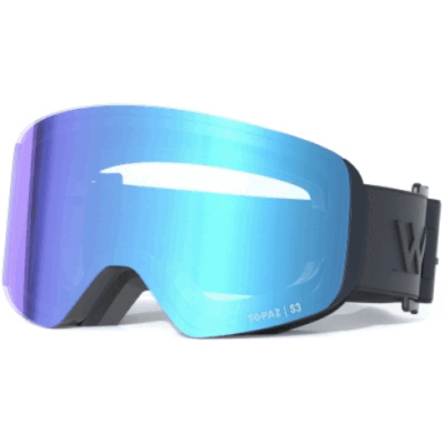 Die Skibrille Topaz Junior Cylindrical von der Marke W in blau, ausgestattet mit einer großen, zylindrischen Linse und einem elastischen, verstellbaren Band für optimalen Halt und Komfort.