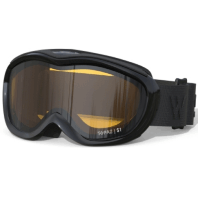 Die Topaz Junior Skibrille von der Marke W ist in Schwarz gehalten und verfügt über eine spezielle gelb beschichtete Linse für optimale Sichtverhältnisse. Der strapazierfähige Rahmen und der elastische Riemen bieten sicheren Halt und Komfort.