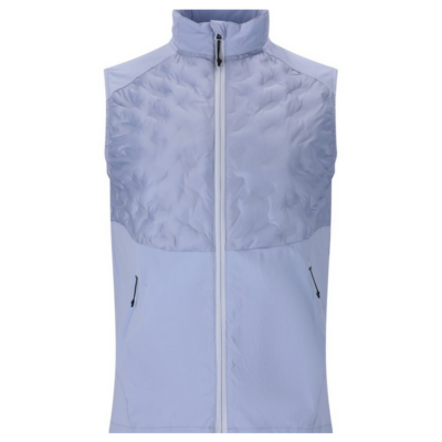 Die Endurance Laufweste Champi in hellblau, gefertigt aus leichtem und atmungsaktivem Material, besitzt einen durchgehenden Reißverschluss und zwei seitliche Taschen, ideal für sportliche Aktivitäten.