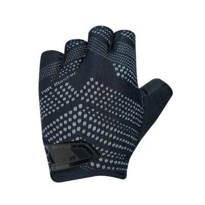 Der Chiba Fahrrad Handschuh Sommer Air Master in schwarz, hergestellt aus atmungsaktivem Material, bietet optimalen Komfort und Grip. Das Design zeigt ein modernes Muster für eine sportliche Optik.