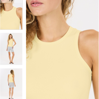 Das Athleticia Pacy Tee in Gelb ist ein ärmelloses Oberteil aus bequemem Material, das eine schlichte, enganliegende Form bietet. Der runde Halsausschnitt sorgt für ein modernes Design, ideal für sportliche Aktivitäten.