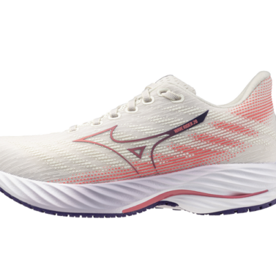 Der Mizuno Wave Rider 28 Damen in rosa ist ein Laufschuh mit einem leichten, atmungsaktiven Obermaterial und einer charakteristischen Wellenstruktur in der Sohle für optimale Dämpfung und Stabilität.