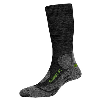 Die LURVIG Trekking Strümpfe in Schwarz-Grau, hergestellt aus einem komfortablen Mischgewebe, bieten gepolsterte Bereiche für zusätzlichen Halt während Trekkingtouren.