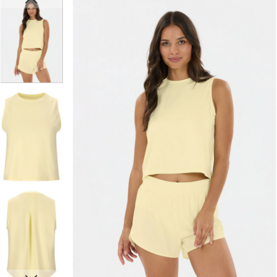 Das Athleticia Pacy Tee in gelb ist ein ärmelloses Oberteil aus einem bequemen, leichten Material, das im Set mit passenden Shorts getragen werden kann. Es hat einen lässigen Schnitt und eignet sich ideal für sportliche Aktivitäten.