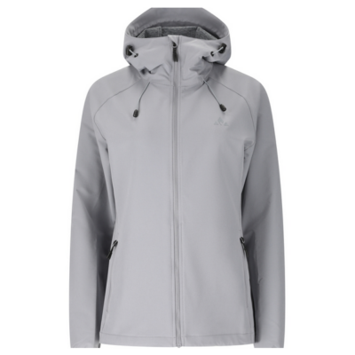 Die Stretch Jacke Kodie Damen von ADIDAS in hellgrau, gefertigt aus einem funktionsfähigen Material, mit verstellbarem Kapuzen-Design und praktischen Reißverschlusstaschen.