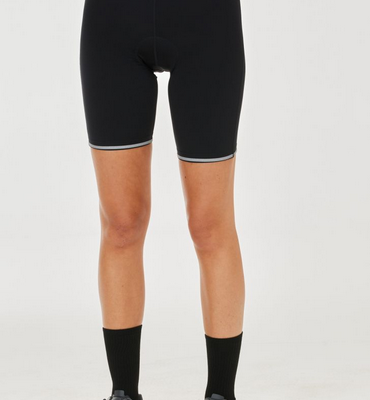 Endurance Radhose Juvel Damen kurz in Schwarz, aus einem dehnbaren, atmungsaktiven Material gefertigt. Die Hose hat einen elastischen Bund und bietet eine enganliegende Passform, ideal für Radfahrten.