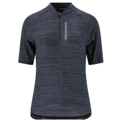 Endurance Logan Radshirt fullzip in der Farbe Graystone für Damen. Das Shirt verfügt über einen Reißverschluss auf der Vorderseite und kurze Ärmel, gefertigt aus einem funktionalen Material mit strukturiertem Muster.