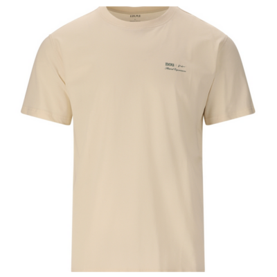 T-Shirt Saidel Herren Graphic in der Farbe Almond, gefertigt aus weichem Baumwollmischgewebe. Das Shirt hat einen runden Halsausschnitt und zeigt ein kleines Logo auf der linken Brustseite.