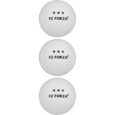 TT Bälle 3Stern FZ Supreme im 3er Pack in weiß, gefertigt aus hochwertigem Kunststoff. Die Bälle zeigen das Logo "FZ FORZA" und haben drei Sterne auf der Oberfläche, die ihre Spielqualität kennzeichnen.