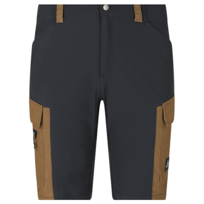 Whistler Rommy Outdoor Shorts für Damen in der Größe S - XXL, mit einem dunklen grauen Hauptteil und braunen Details, ausgestattet mit mehreren Seitentaschen für praktischen Stauraum, ideal für Outdoor-Aktivitäten.