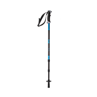 Trail Trekking Stöcke - Paar in schwarz und blau, aus leichtem Aluminium gefertigt. Die Stöcke verfügen über ergonomische Griffe und verstellbare Gurte für besseren Halt und Komfort während des Wanderns.