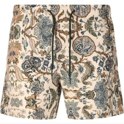 Badehose Fileyer Swim Short NOU (Kopie) mit buntem floralem Muster in hellen Farbtönen, aus leichtem Material, ausgestattet mit einem elastischen Bund und Kordelzug für eine individuelle Passform.
