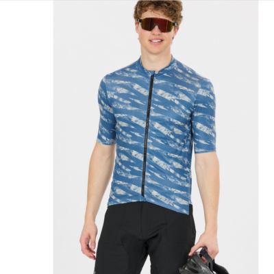 Endurance Yaris Shirt kurz fullzip in blau, geeignet für Radfahrer, mit grafischem Muster und durchgehendem Reißverschluss, aus atmungsaktivem Material gefertigt. Ideal für komfortable Fahrten.