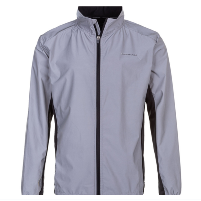 Peelier M Light The Night Jacket in light gray, featuring a full zip front and a stand-up collar, with black side panels and subtle branding on the chest, made from a lightweight, water-resistant material.