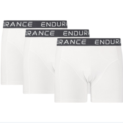 Endurance Boxershort 3er-Set in Weiß, Grau und Schwarz, aus elastischem Material, mit drei eng anliegenden Boxershorts und sichtbarem Markenbund.