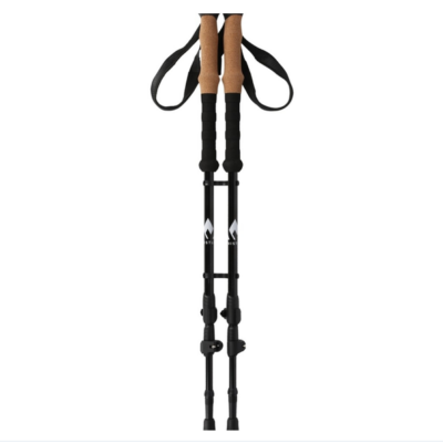 Beckley Foldable Trekking Stöcke - Paar in black with cork grips and adjustable straps, featuring a collapsible design for easy transport. Made from lightweight aluminum for durability and ease of use.