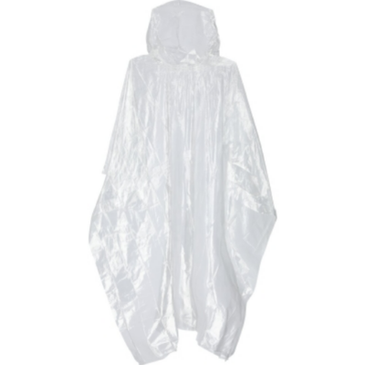 Weather Report Flame Regenponcho Damen Pro 5000 in translucent white, a hooded rain poncho with a loose drape and long side panels.