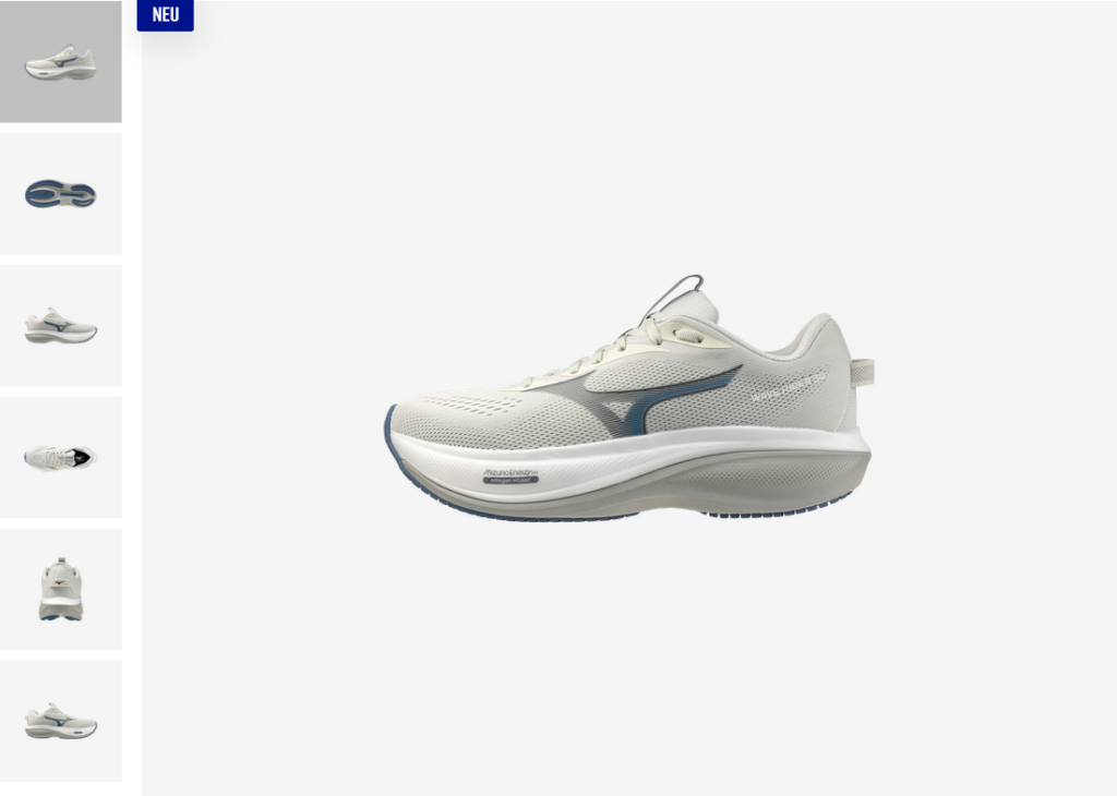 Mizuno Wave Rider 30 Laufschuh Damen in light gray with a breathable mesh upper and a cushioned midsole, featuring a wave design on the side and a durable rubber outsole.