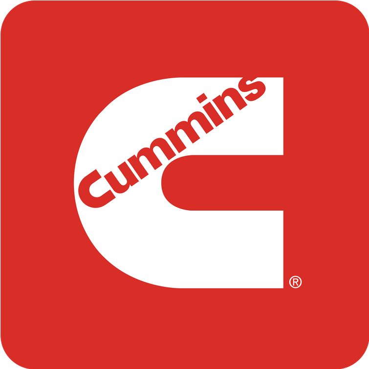 A red square Cummins logo with a white stylized C and diagonal wordmark on a plain background.