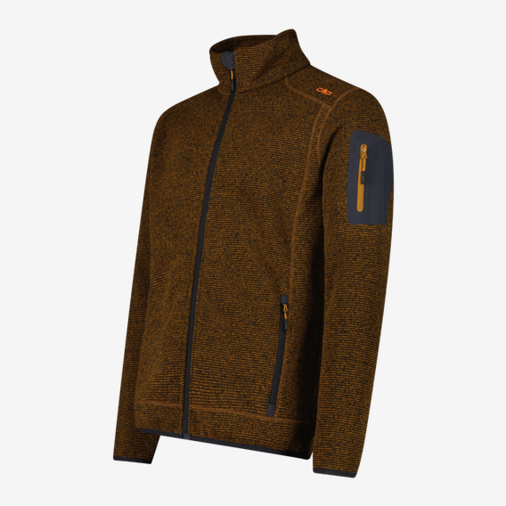 CMP Herren Winterjacke mit Kunstfell in Braun mit schwarzem Reißverschluss, Stehkragen und Ärmeltasche.