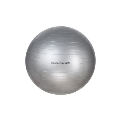 Endurance Gymnastikball in Silber aus Kunststoff, mit glatter, gerippter Oberfläche und mittigem Logo, in den Größen 55, 65 und 75.