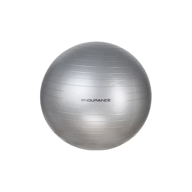 Endurance Gymnastikball in Silber aus Kunststoff, mit glatter, gerippter Oberfläche und mittigem Logo, in den Größen 55, 65 und 75.