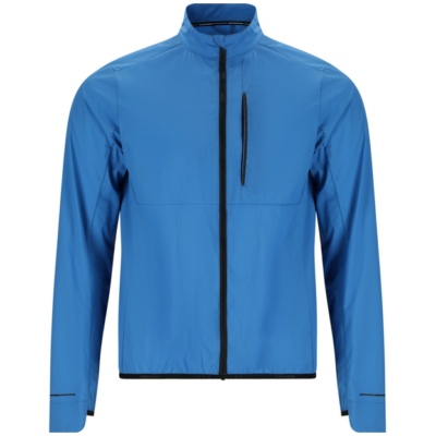 Endurance Nimbos Windstopper jacket in blue, made of lightweight fabric with a full-length black zipper, high collar, and a vertical chest pocket.