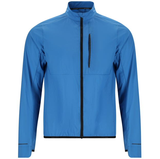Endurance Nimbos Windstopper jacket in blue, made of lightweight fabric with a full-length black zipper, high collar, and a vertical chest pocket.