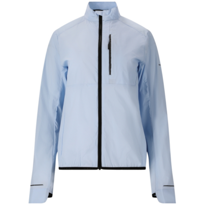 Endurance Nimbos Windstopper Jacke Damen in light blue, a zip-front women’s jacket with a high collar, chest pocket, and black trim on a white background.