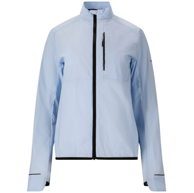 Endurance Nimbos Windstopper Jacke Damen in light blue, a zip-front womenโs jacket with a high collar, chest pocket, and black trim on a white background.