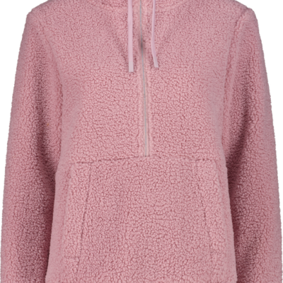 CMP women's blush half-zip sweatshirt in pink fleece, with a stand collar, front pocket, and long sleeves.