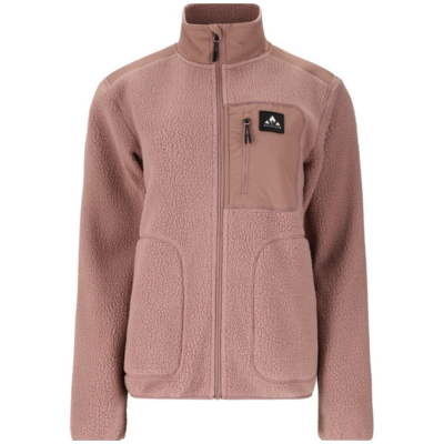 Felis W Teddy Jacke Fleece Twi in dusty pink fleece, a zip-front jacket with a high collar, chest pocket, and large front pockets.